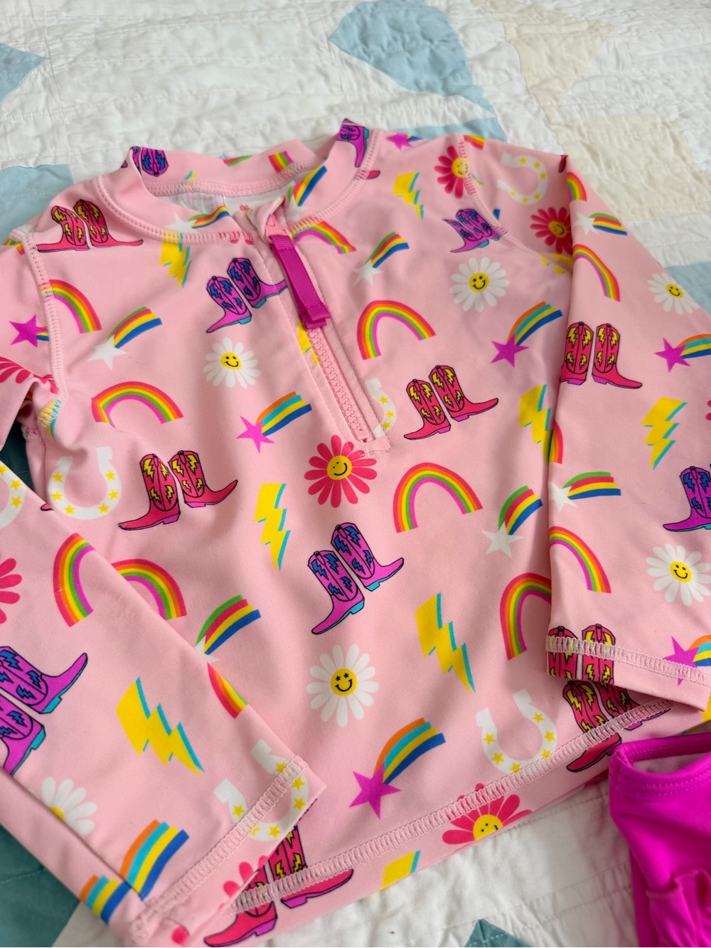 Ruffle Butts Pink Rainbow & Cowboy Boots UV Swim Set - Girls 3T - Picture 3 of 4